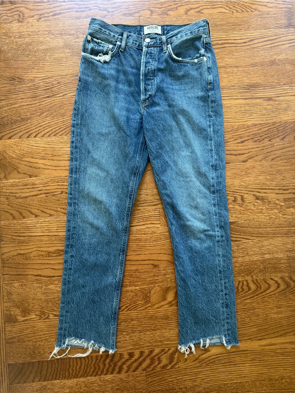 AGOLDE Riley High‎ Rise Straight Crop Blue Denim Jeans Raw Hem Casual Comfy 25